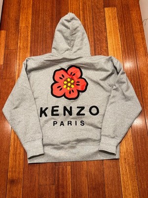 KENZO Boke Flower Hoodie Gray Sweatshirt Logo Pullover Paris Fashion Men Size L