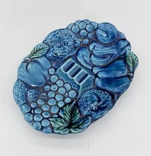 Vintage Inarco Ashtray Blue Mood Indigo Molded Fruit 3 Slot E3006 Japan RARE