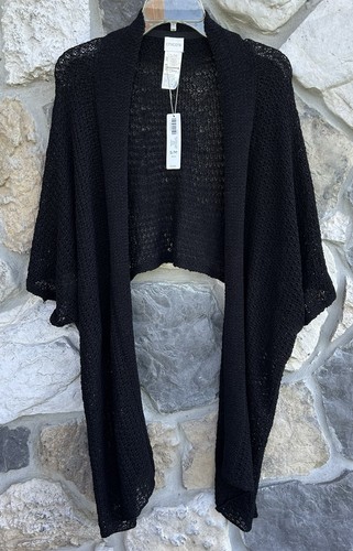 NEW Chicos Knit Wrap Shawl Size S/M Black Open Front Minimalist Layering Piece 