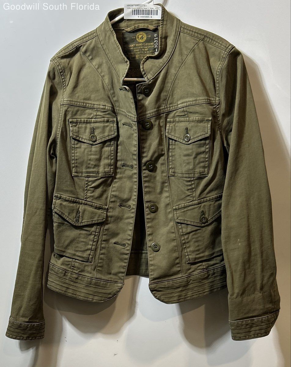 Lucky Brand Clothing Womens Green Button Front Military Jacket Size Small