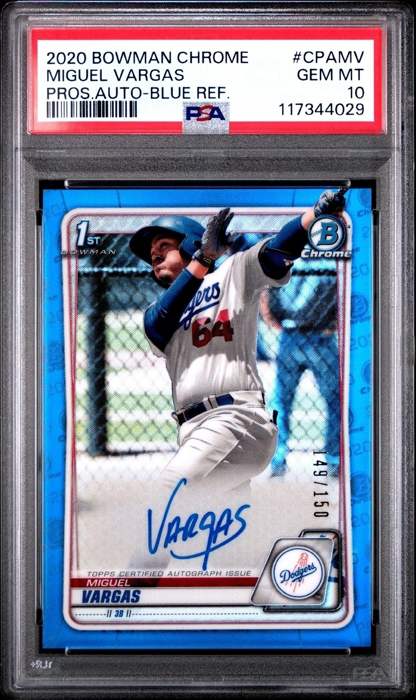 Miguel Vargas 2020 Bowman Chrome 1st Blue Refractor Auto #/150 PSA 10