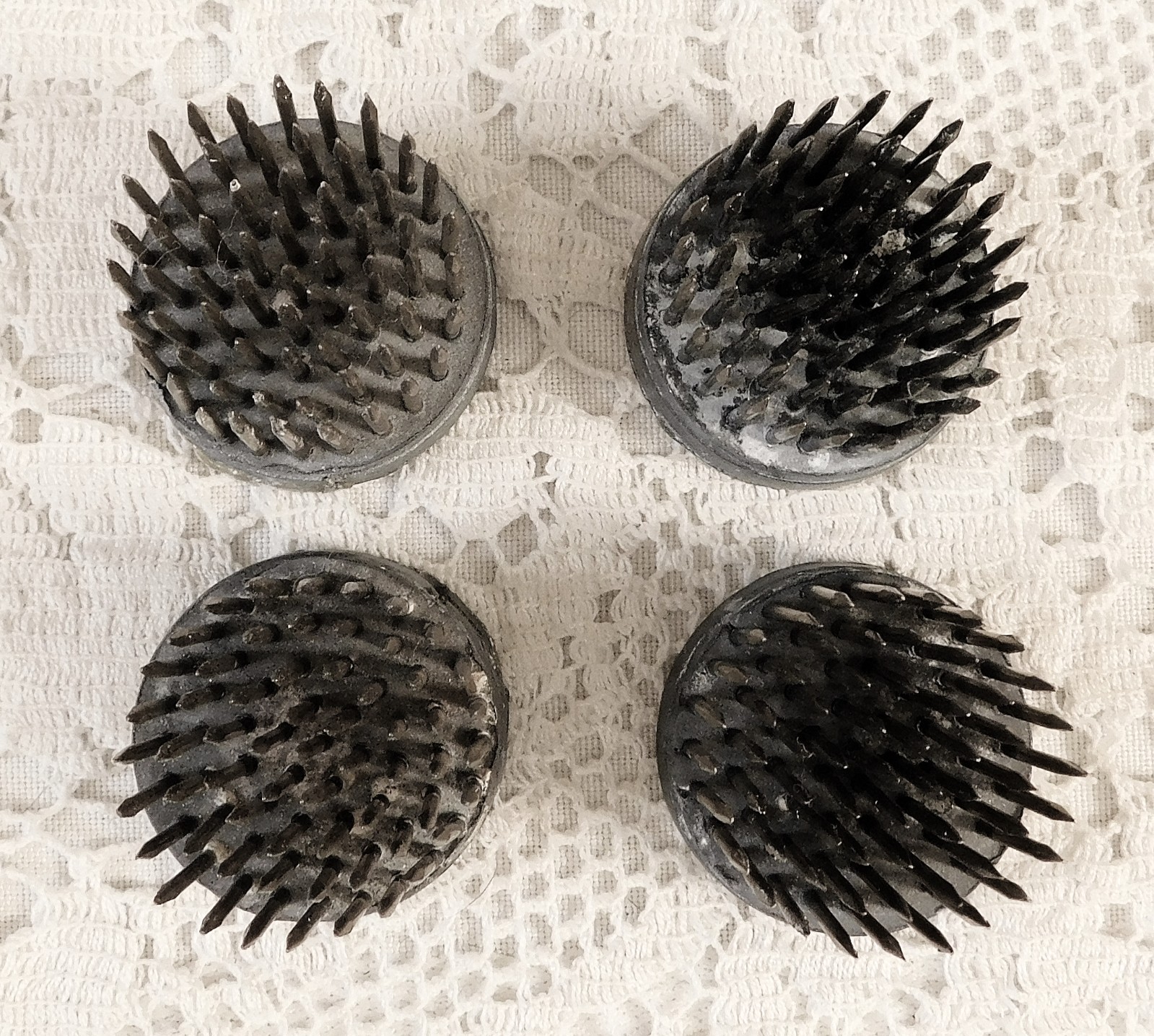 4 - 1" - 1¼" Flower / Floral Lead Base - Vintage Brass Spike FROGS / Holders