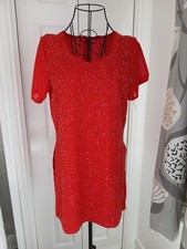 3 Piece Trouser Suit Red Chiffon With Beads And Sequins Size 36 Inch Bust