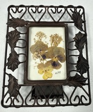 Framed  Pressed Dried Flowers Vintage Art 5.5  x4.5  Metal Frame Free Standing