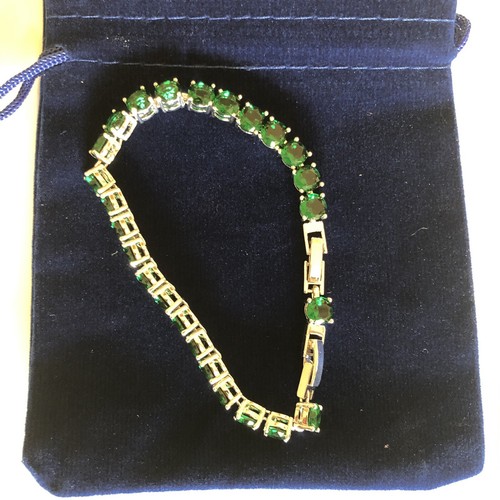 Sterling Silver 925 Lab-Created Green Emerald Round Gemstones Tennis Bracelet - Picture 4 of 9