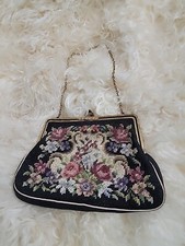 Vintage Petit Point Floral Purse With Chain/1930 s/Floral Purse/Petit Point