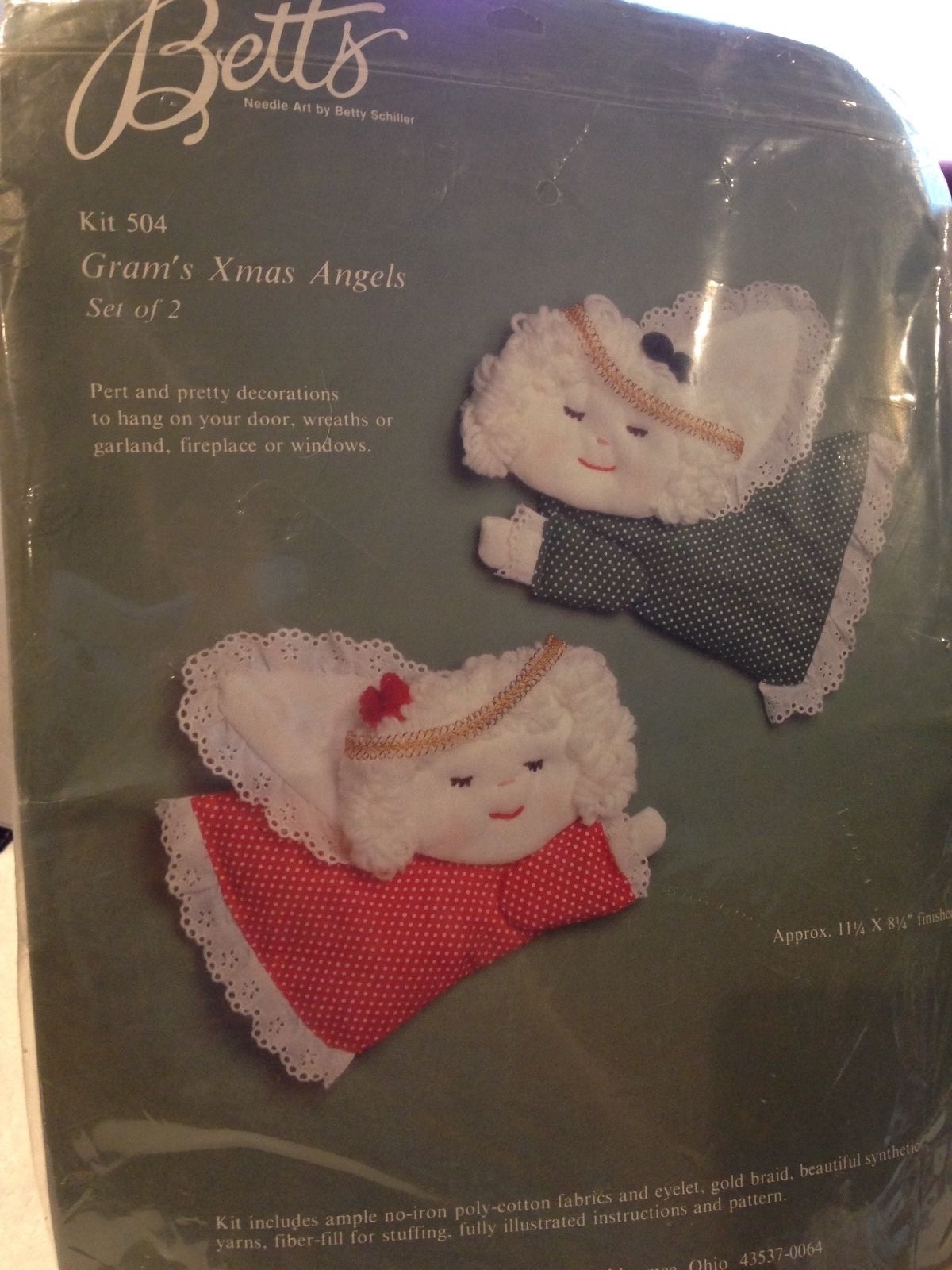 Bett's Needle Art Kit #504 GRAM's XMAS ANGELS Set of 2 Sewing Fabric Pattern 