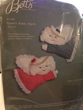 Bett's Needle Art Kit #504 GRAM's XMAS ANGELS Set of 2 Sewing Fabric Pattern 
