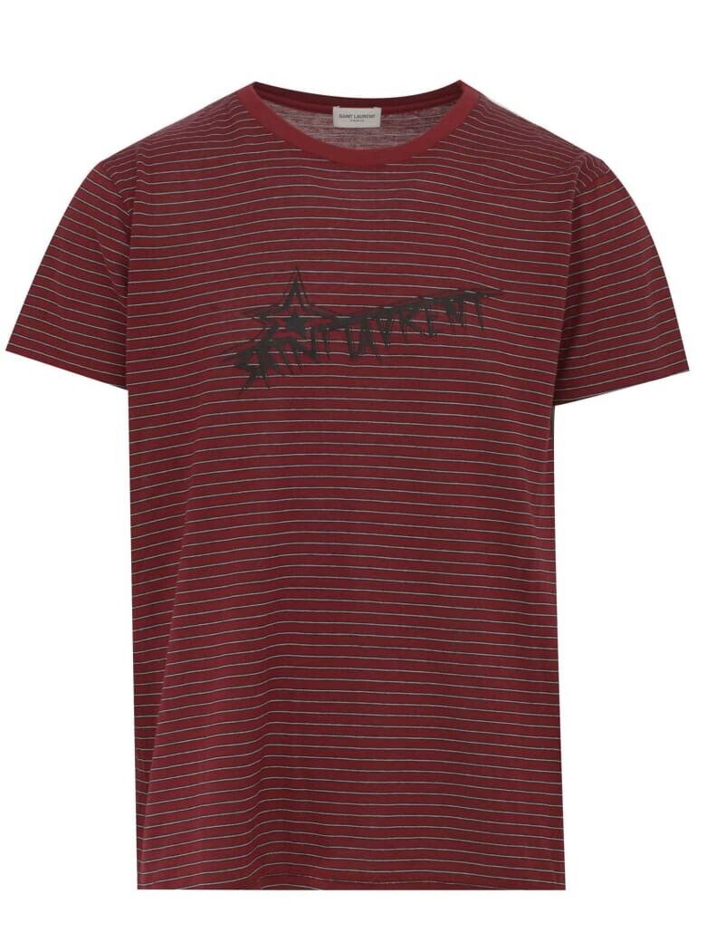 Authentic Saint Laurent Striped Star Logo Red T-shirt Size Authentic Saint Laurent Striped Star Logo Red T-shirt Size