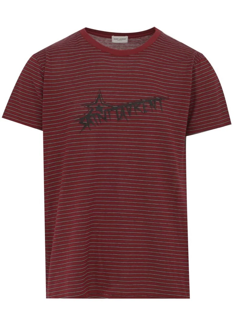 SAINT LAURENT スターTシャツ レッド Authentic Saint Laurent Striped Star Logo Red T-shirt Size Medium