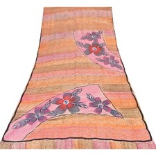 Sanskriti Vintage Sarees Multi Pure Georgette Silk Printed Sari 5Yd Craft Fabric