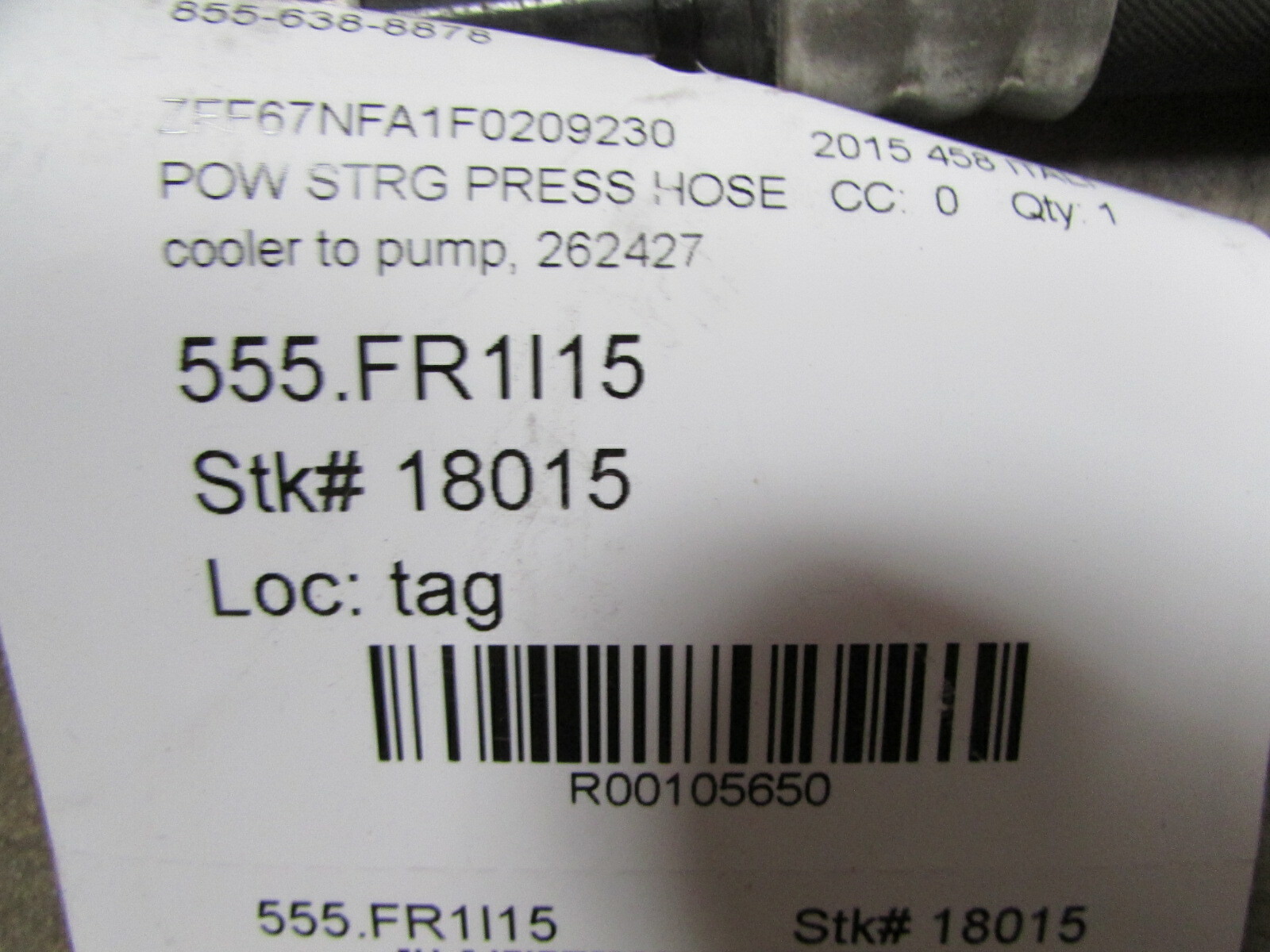 Ferrari 458 Italia, Cooler to Pump Return Line, Used, P/N 262427