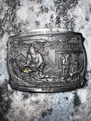 James Marshall BELT BUCKLE Panning For Gold Coloma California Sutter Mill Nugget