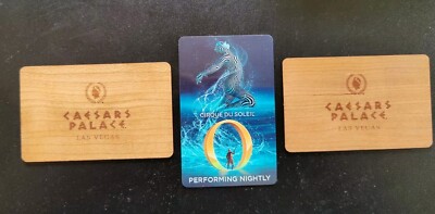 2 CAESARS PALACE  (Real WOOD) & 1 BELLAGIO Casino Hotel LAS VEGAS room key cards