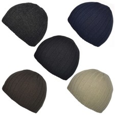 Mens Skull Beanie Hat Knitted Ribbed Ski Wear Stretch Wooly Warm Beenie Cap