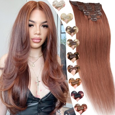 100% Real Remy Human Hair Extensions Clip In Full Head 8Pieces 18Clips Russian