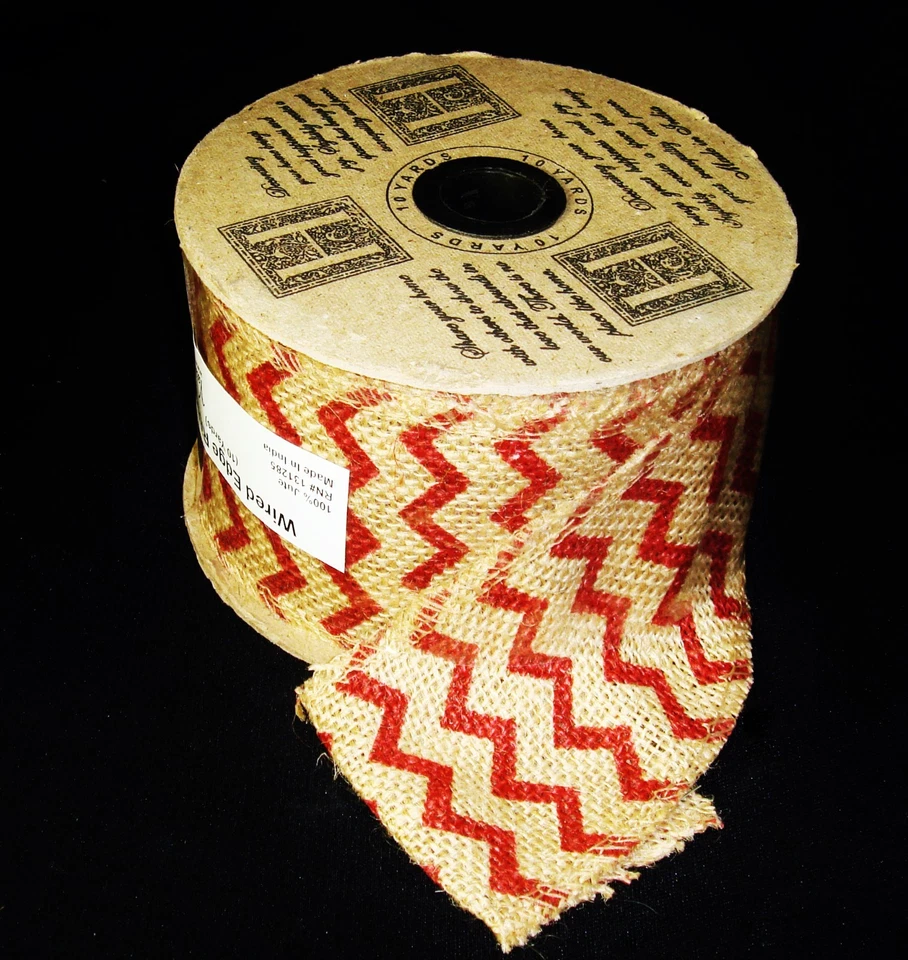 Vatican Homes Wired Christmas Ribbon Red Zig Zag Burlap Jute 2.75" x 10 yards - Image 4 of 4