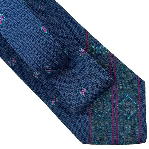 Corbata Cerruti 1881 Azul - Rosa Teal Paisley Art Deco Rayas Seda Italia Corbata - Imagen 8 de 10
