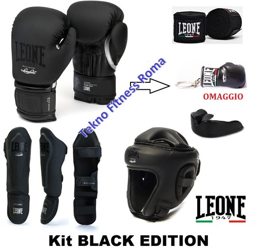 KIT KICK BOXING BLACK EDITION LEONE GUANTONI/PARATIBIA/CASCO/BENDAGGI +  OMAGGIO | eBay