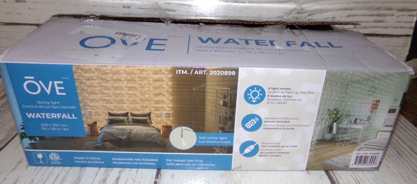 Open Box OVE Waterfall String Light Soft White 118" x 118" w Remote