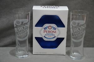 2 Pair Of Peroni Nastro Azzurro Half Pint 10oz Glasses Slim Glass M18 In Box