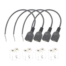 4-Pack USB 2.0 Female to 2-Wire Pigtail Power Cable Quick Connector 12in