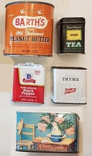 VTG Collector Tin LOT of 5 EMPTY Barths Tea McCormick French's GF Int'l Coffee