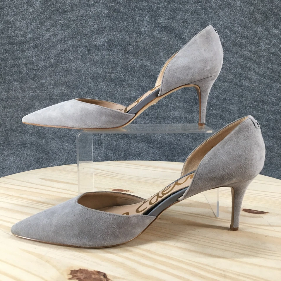 Sam Edelman Sandals Womens 10.5 M D'orsay Gray Leather Pointed Toe Stiletto Heel - Image 2 of 4