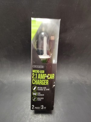2.1 Amp Car Charger with 3ft. Micro USB Cable Braided Black/Gray Infinitive