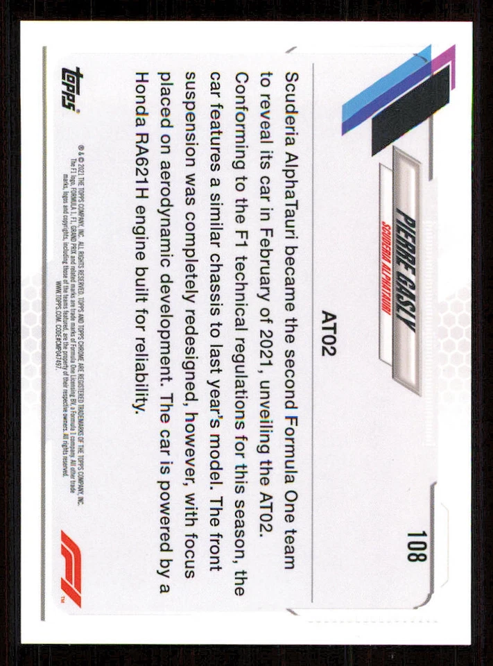 2021 Topps Chrome Formula 1 #108 Pierre Gasly/F1 Cars - Image 2 of 2