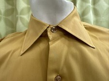 L Vintage MACY  S SUPRE-MACY Gold S/S Dress Shirt SPREAD COLLAR Arm Cuff Buttons