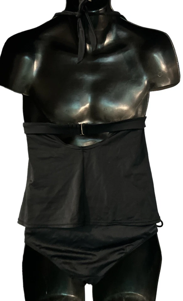 Traje de baño ANA Tankini para mujer talla grande Halter Top Bikini Bottom Foto 2 de 4