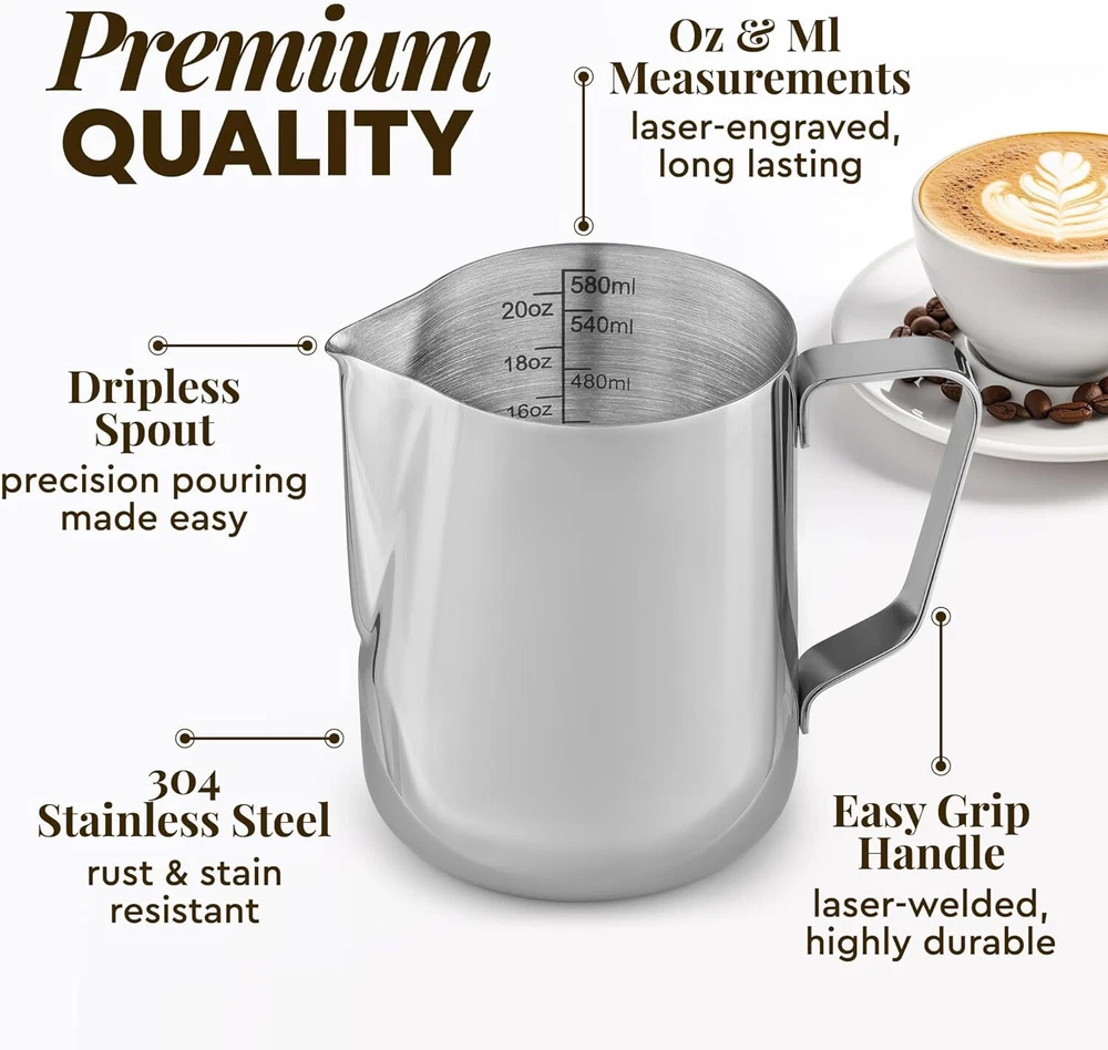 Milk Frother Cup 350ml/600ml/950ml 12 oz - 350 ml, Silver Milk Frother Cup 350ml/600ml/950ml 12 oz - 350 ml, Silver
