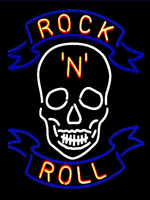 Rock 'n' Roll Neon rétro en métal aluminium SIGNE VINTAGE/MAN CAVE/Bar/Pub