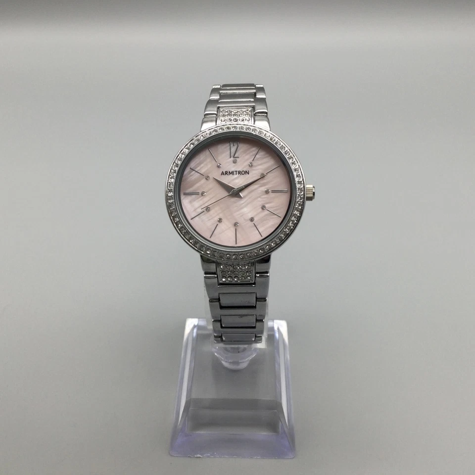 Reloj Armitron Now Mujer 34mm Tono Plateado Brillante Rosa Esfera MOP Batería Nueva 8" Foto 2 de 4
