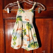 Pacific Legend Flamingos Palms Hawaiian Tie Back Dress Girl's Sz 3-4 USA Made