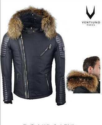 Ventiuno Ekos Herren Biker Funktionjacke Echtpelz & Lederapplikationen Gr: XL 54