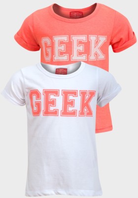 Mädchen T-Shirt weiß koralle Funky Diva Streber Logo hinten geschlitzt Alter 3-8 Jahre