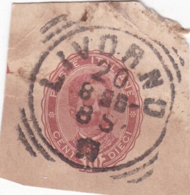 Italy 1885 Livorno squared circle postmark on Umberto 1 10c postal stationary