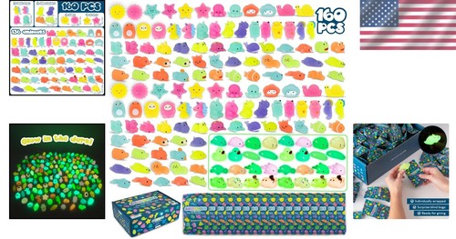 160 Pack Squishy Fidget Toys - Soft, Glow-in-the-Dark Party Gifts for Kids - 第 2/11 張圖片