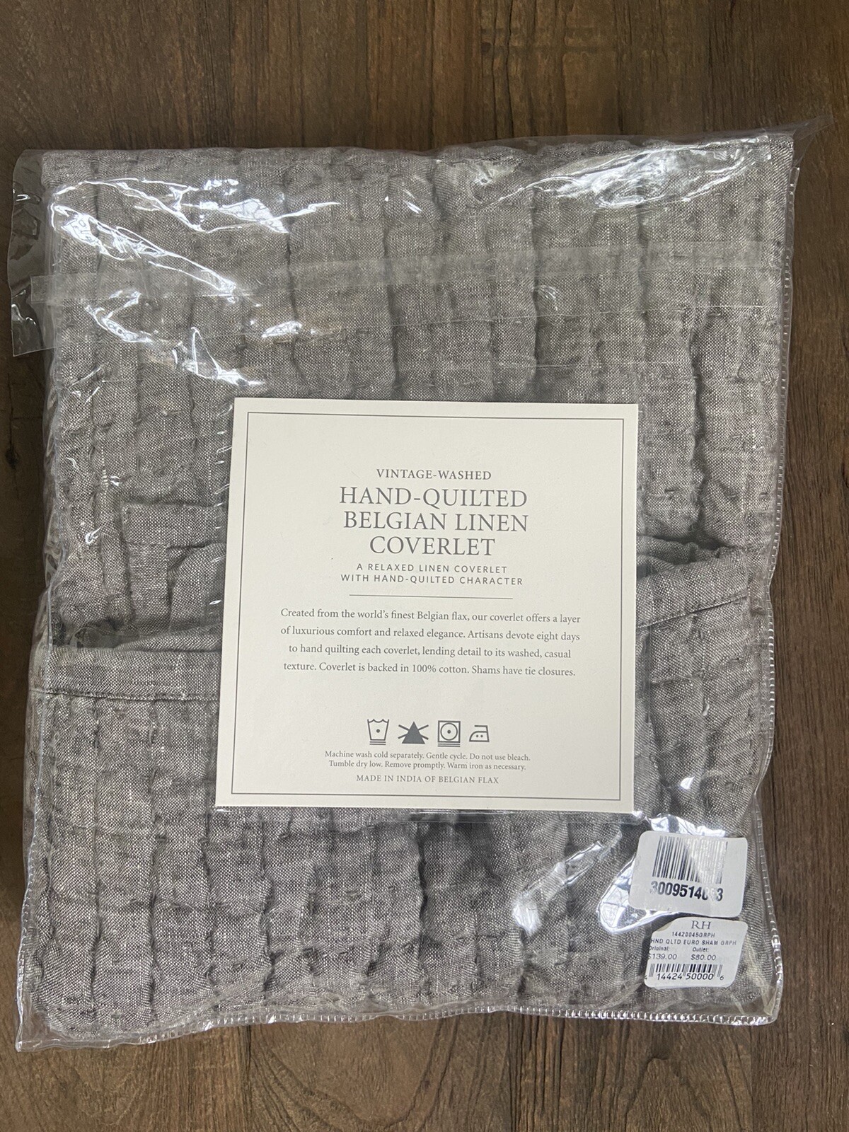Restoration Hardware Hand Quilted Belgian Linen Euro Pillow Sham