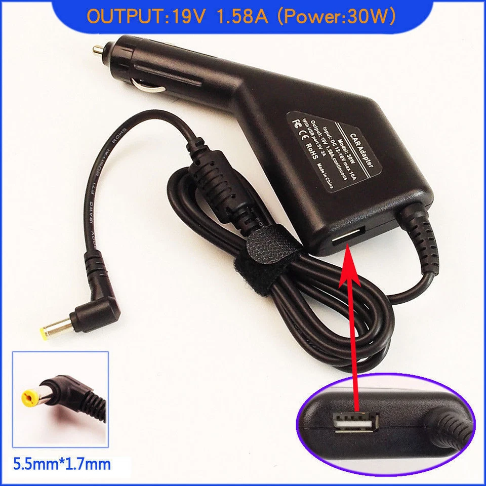 Laptop DC Adapter Car Charger & USB for Acer Aspire One AO756-967B AO756-B2bb - Image 4 of 4