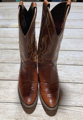 Justin Exotic Lizard Western Boots Size 8D Brown Cowboy  display picture 1