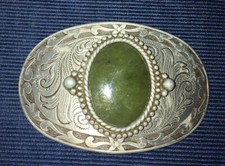 Antique Vtg Green Agate Belt Buckle