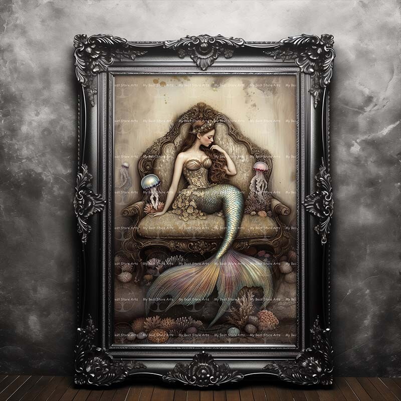 MERMAID ON SOFA ART PRINT, Decor Siren Poster, Jellyfish Gothic