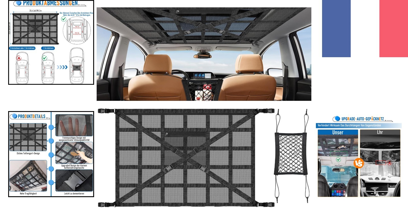 Filet de toit voiture 90x65cm à double maille extensible avec fermeture - 2
