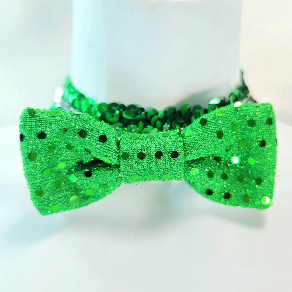 Green Sequin Bow Tie & Neck Head Band Disco Dot Sexy Adult Costume Accessories - Image 2 of 4