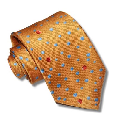 BVLGARI Men's Silk Tie Golden Yellow Orange Apple Repeat Made in Italy