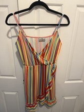 ASOS Multi Color Striped Dress UK 10 US 6 Wrap Front Ruffle Hem Mini Summer