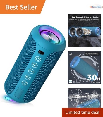 Portable Bluetooth Speaker Waterproof 24W Stereo Sound Outdoor with RGB Lights